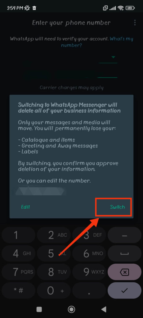 Change WhatsApp business to normal account 