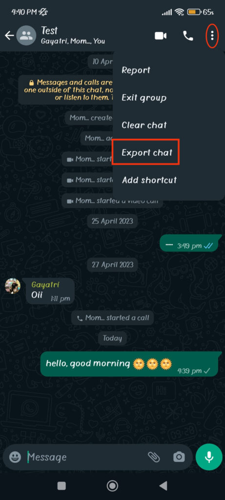 Export WhatsApp chat to email
