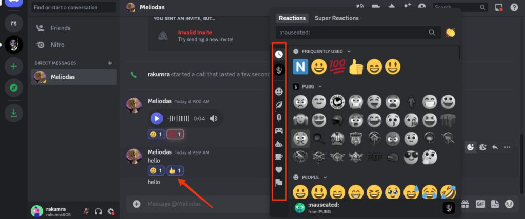Add reaction to message on Discord 
